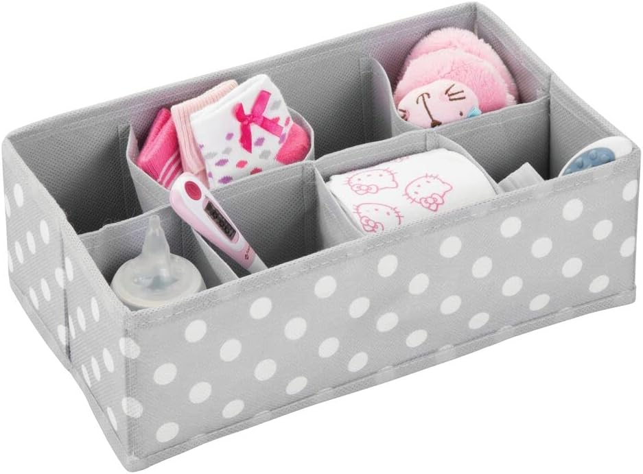 mDesign Soft Fabric Dresser Drawer/Closet Divided Storage Organizer Bins for Nursery - Holds Blankets, Bibs, Socks, Lotion, Clothes, Shoes, Toys - Set of 5 - Gray/White Polka Dot