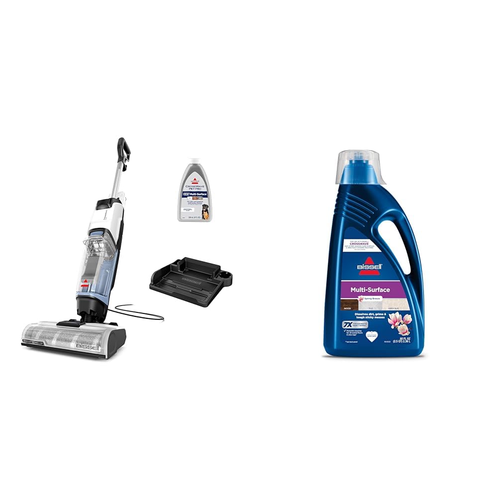 BISSELL CrossWave Edge, Multi-Surface Hard Floor Cleaner Wet Dry Vacuum with Zero-Gap Edge Technology, 4111A + Bissell MultiSurface Floor Cleaning Formula for Crosswave and Spinwave (80 oz), 1789G