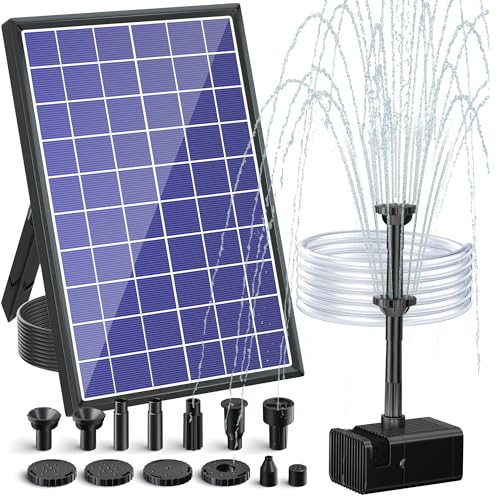POPOSOAP 8W Solar Water Pump Built-in 3600mAh Battery Backup, Solar Bird Bath Pump with 9.8Ft Cable, 8 Nozzles & PVC Tubing, Pond Fountain for Bird Bath Garden Fish Tank Pond Water Feature
