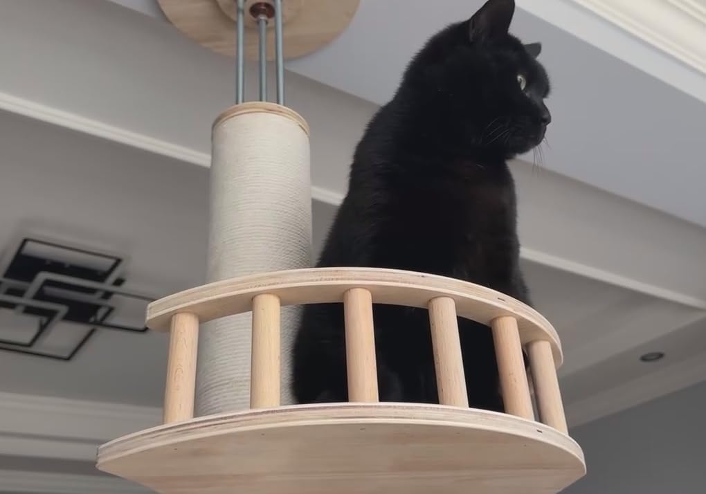 Cat Tree Floor to Ceiling Cat Towers Adjustable Height(108-112 Inches), Tall Cat Tree Natural Sisal Scratching Post, Modern Cat Tree Tower for Large Indoor Cats, Cotton Rope