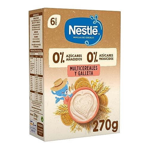 NESTLÉ 0% 0% Papilla Multicereales y Galleta, a partir de los 6 meses, 270g