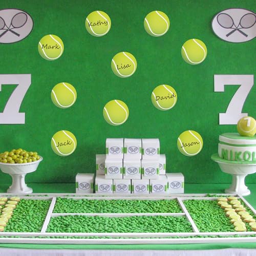 Image of Glitter Tennis Cutouts- 100Pcs Sport Ball Cut Outs Bulletin Board Tennis Ball Shape DIY Paper Cuts Party Decorations for Kids Teenagers Men Sports Birthday Baby Shower Party Favor Home Game Day Decors