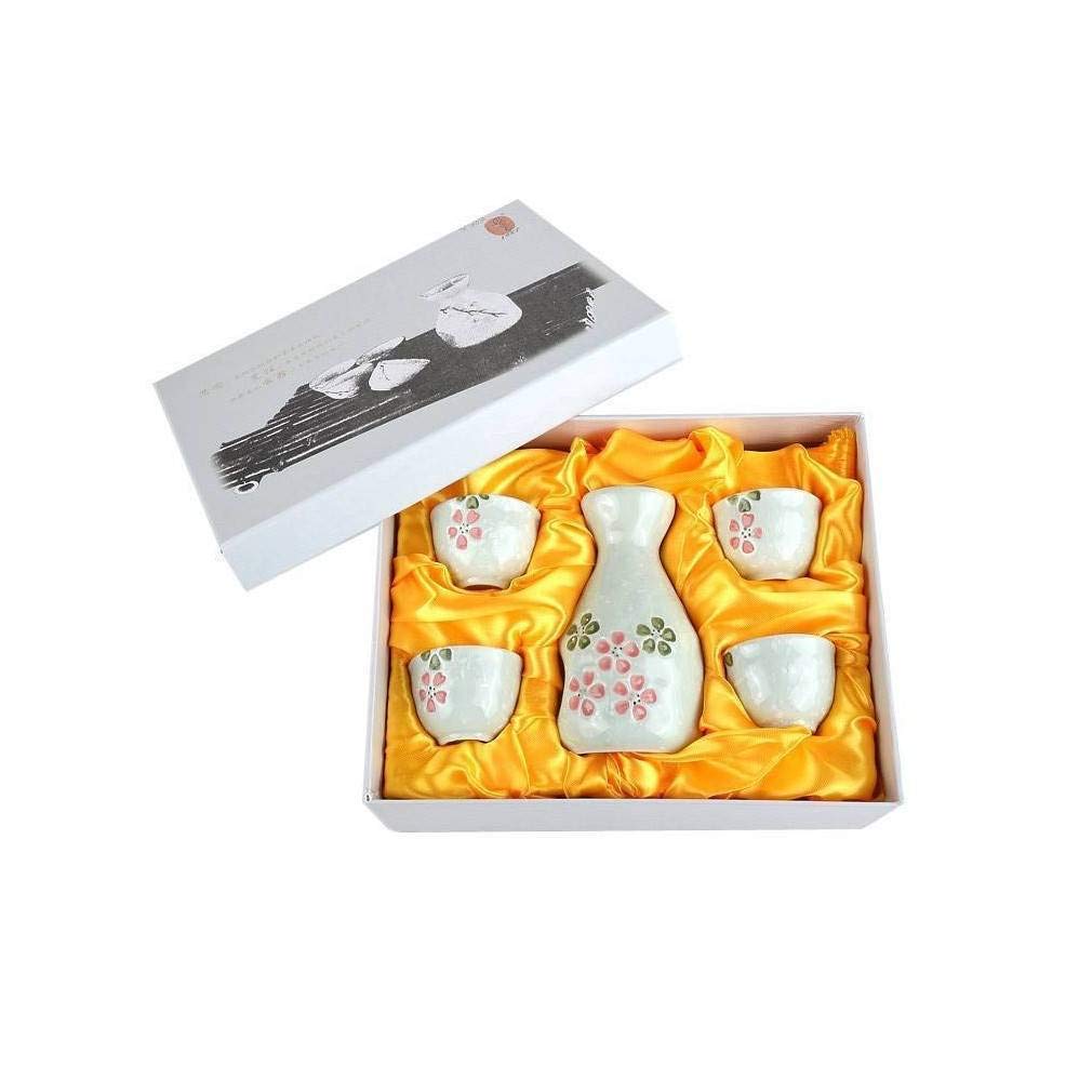 lachineuse - White Cherry Blossom Sake Set - with 4 Bowls & Carafe - Japanese Sake Glasses - Asian Tableware Gift Set - Japanese Porcelain Sake Service - Gift Idea - White