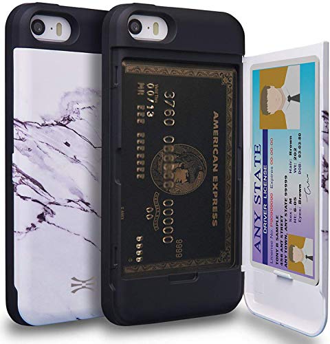 TORU [CX PRO Wallet Cover Designed for iPhone 5 / iPhone 5S / iPhone SE 2016 case with Card Holder & Mirror - Marble