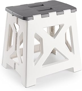 FITYE-KY Non-Slip Folding Step Stools with Handle，Foot Stool with 13 Inch Height - Holds Up to 300 lbs - Lightweight Plastic Foldable Step Stool for Adults and Kids, Kitchen, Bathroom(Grey) - (PCS 1)
