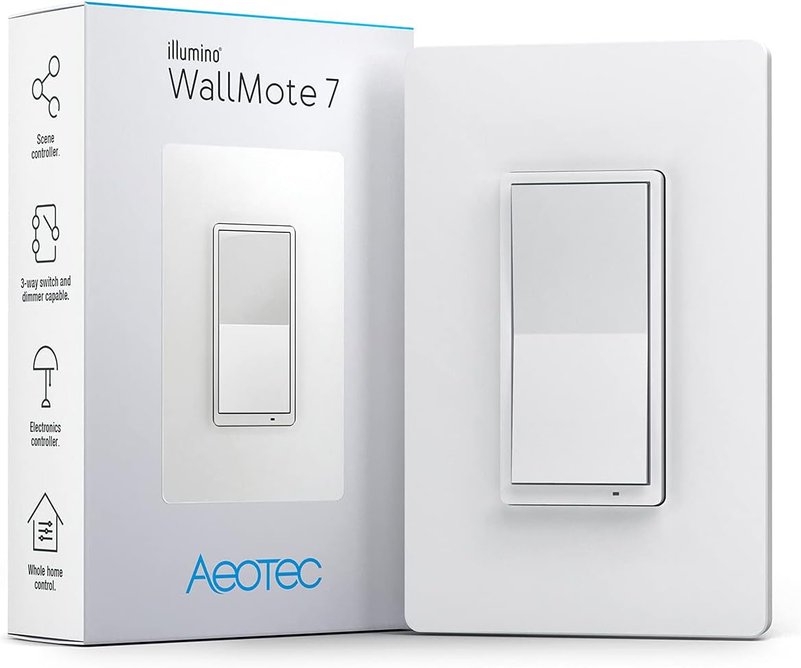 Z-Wave Wireless Remote Control/Scene Controller, Aeotec WallMote 7, on/Off, dim, Trigger Scenes, add a New Switch Anywhere, Battery Powered, Z-Wave hub Required, Z-Wave Plus, illumino