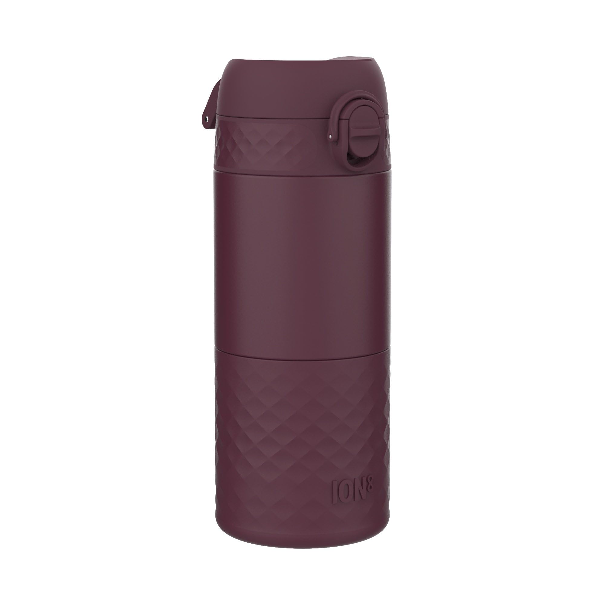 ION8 Insulated Travel Mug, Leak Proof, Triple Lock Secure, Spill-Free in Transit, Hygienic Cover, Easy-to-Clean, Perfect On-The-Go, Soft Base, Stainless Steel, BlackBerry