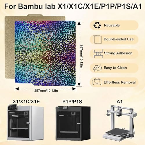 Image of IdeaFormer-3D Smooth Kaleidoscope PEK+Textured PEI Build Plate for Bambu Lab X2D X1 X1C X1E P1P P1S P2S A1, Flexible PEK PEI Bed Plate for Bambu 257x257mm 3D Printer Platform