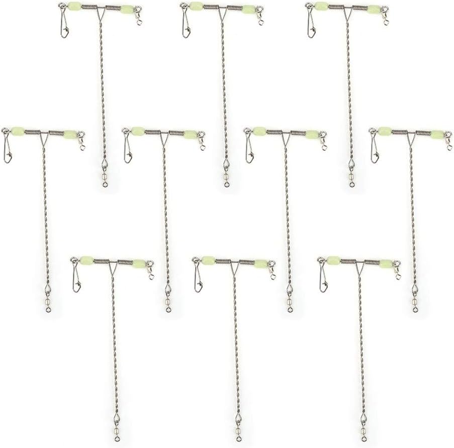 VGEBY 10Pcs T-Shape Swivels Snaps, Stainless Steel 3 Way Rolling Swivel Balance Cross line Fishing Swivels with Luminous Beads Fishing Swivels Freshwater