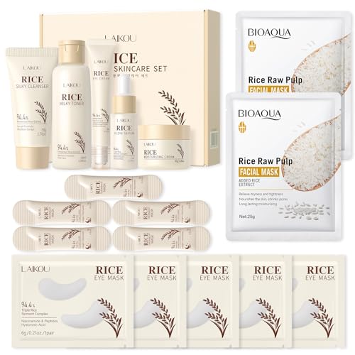 17 Piezas Rice Skincare Kit, Skincare Coreano con Rice Toner y RiceCream