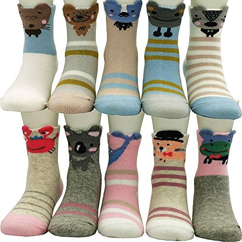 POWER YANNIK Toddler Boys' Girls' 10-Pack Organic Cotton Crew Sock (BBSK-E, M(3-5Years))