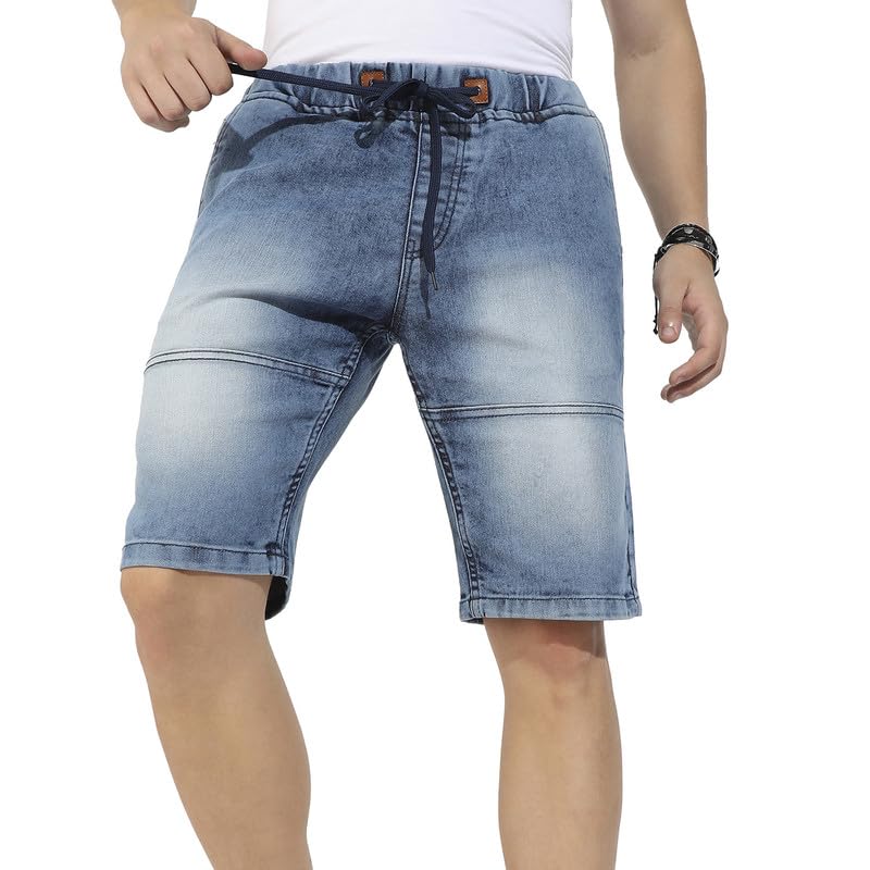 cahoot Campus Sutra Men's Blue Contrast Stitch Denim Shorts for Casual Wear | Medium-Wash | Regular Fit | Drawstring Closure | Denim Denim Shorts Crafted with Comfort Fit for Everyday Wear-picture-20