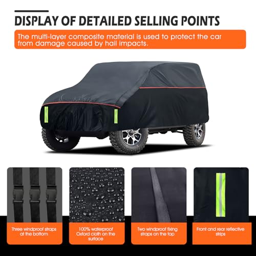 Image of Hail Protector Car Cover, Waterproof Thickened EVA Car Cover for Jeep Wrangler 4 Door 2006-2025 JK JL Outdoor Waterproof Sun Rain Snow Hail Protection with Driver Door Zipper