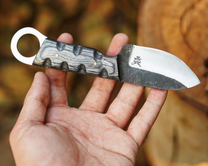 TZ KNIVES HK-52 Handmade Damascus Steel Full Tang Hunting Knife Leather Handle.