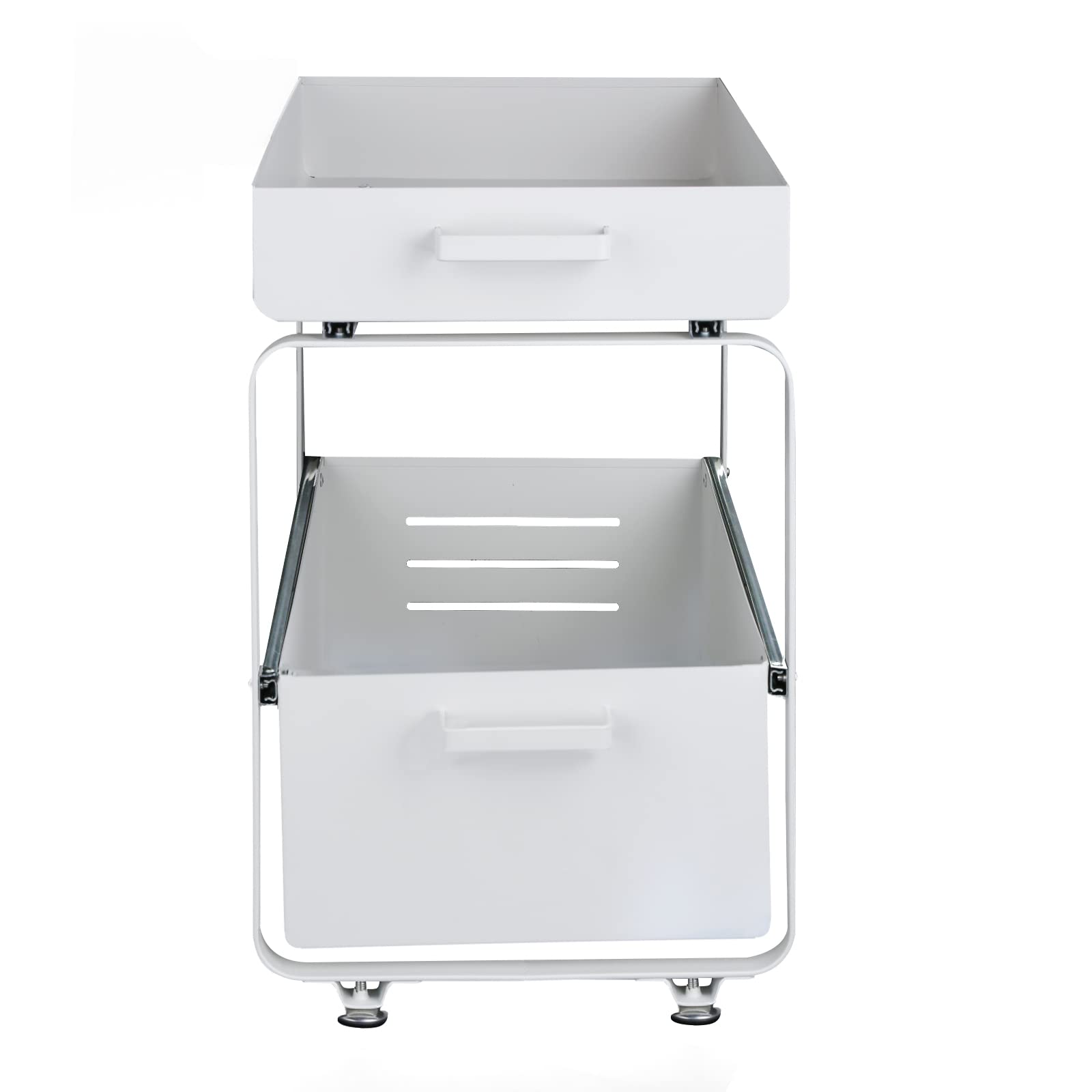 HUOLE Organisateur de Cuisine à 2 Niveaux Rangement sous évier, Coulissant Organiseur pour Cuisine Armoire Salle de Bain, Acier au carbone-40 * 25,5 * 39,5 cm-Blanc (1PC)