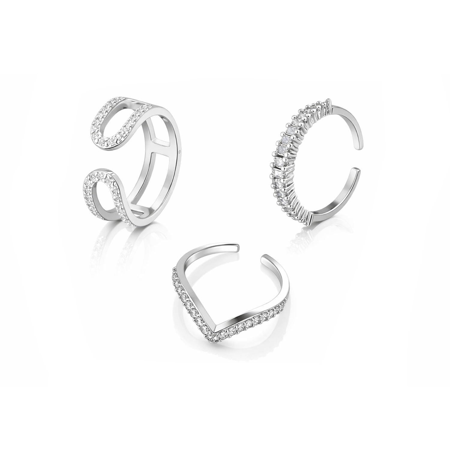 vama FASHIONS Adjustable 18K Silver Plated Stainless Steel White AD Stone Hand Finger Ring Anti Tarnish statement Fingerring Combo Set For Women & Girls-picture-6