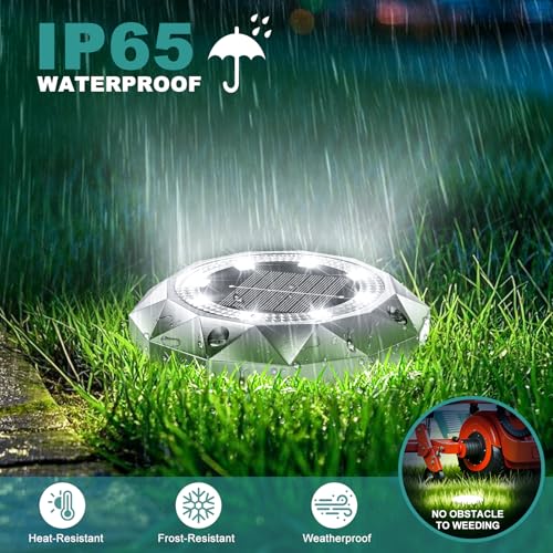 10 Pack Solar Ground Lights Outdoor, IP65 Waterproof Diamond LED Garden Lights - Auto On/Off Pathway Lighting for Driveway, Patio, Lawn & Landscape Decor | 8 Bright LEDs | Cool White - Image 2