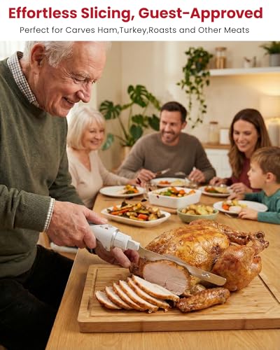 Image of New Upgrade Cordless Electric Knife,Serrated Blade Knife for Turkey, Meat Slicing, Bread, Ergonomic Design Cutting Knifes with Comfortable Contoured Grip, USB-C Rechargeable, Easy-Slice,White