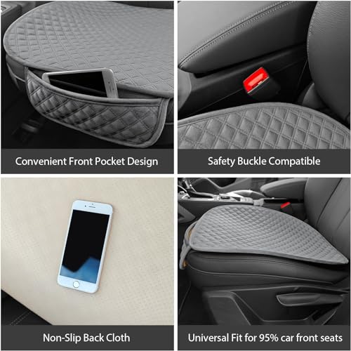 Image of BROGBUS Car Seat Cover for Front Seats Universal Fit for Car, SUV & Sedan Anti-Slip Soft Cushioned Seat Cover with Storage Pocket, Grey (2 Pieces)
