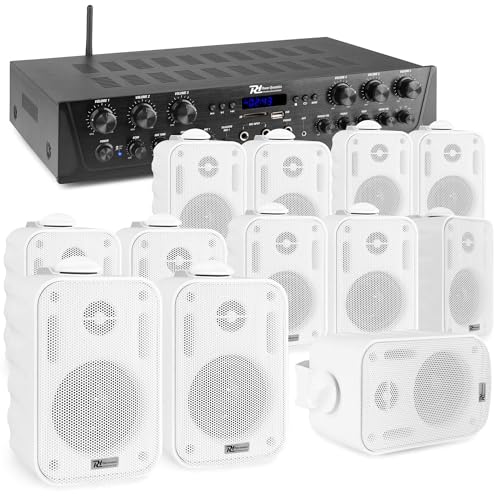 Power Dynamics PV260BT - 100 Volt Komplette Lautsprechereinrichtung, Lautsprecher Installation, 12x Stereo Speaker BG030 Weiß, 100 Watt, 6 Zonen Verstärker, Lautsprecher System, Bluetooth Soundsystem