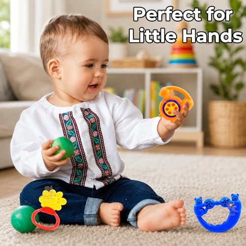 Image of WISHKEY Plastic Rattle Toys for Infants, BPA Free Non-Toxic Shake & Grab Toys for Babies, Early Age Toys, Colorful Toys, Ideal Gift for New Born Babies, Multicolor (Pack of 3)