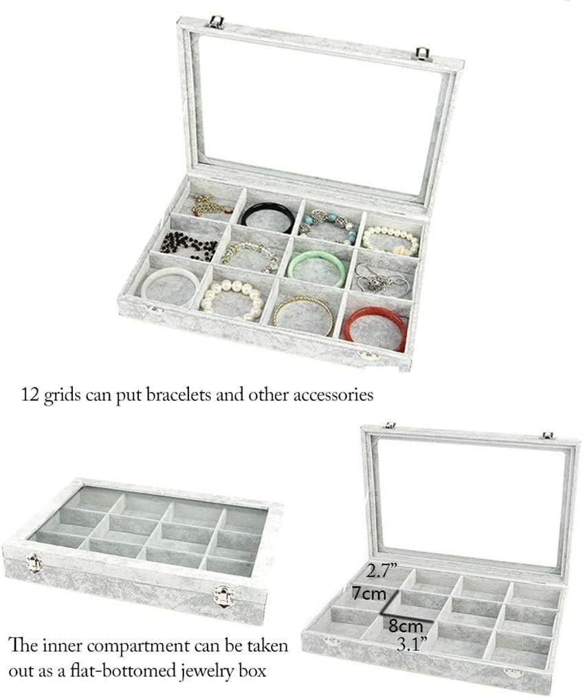 NZPOST Joyero con Tapa de Cristal Transparente, 10 diseños Diferentes, Organizador de Joyas de Terciopelo, joyero