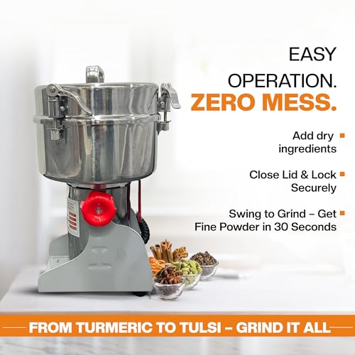 Image of Gorek Technologies Masala Grinding Machine - 1000g Capacity | 2800W High-Speed Stainless Steel Dry Grinder for Grains Herbs Masala Seeds Home & Commercial Use | Portable Spice Grinder (GT-PG-1000S)