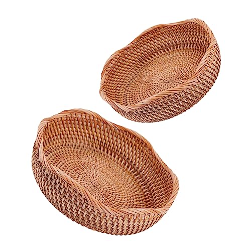 CIYODO 2pcs Woven Fruit Basket Woven Basket with Lid Woven Wicker Basket Decorative Woven Baskets Storage Baskets for Bread Serving Basket Sundries Basket Woven Fruit Bowl Rattan Brown