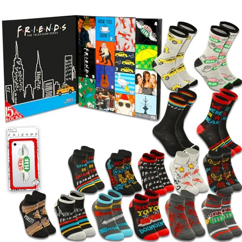 FRIENDS 15 Days of Socks- Bundle of 15 Sitcom Socks (Men's Size 6-12) Plus Decal | Nostalgic TV Show...