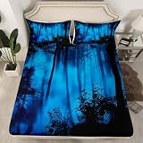 Erosebridal Tree Bedding Set Full Halloween Horror Theme Fitted Sheet Gothic Spooky Bed Sheets for Kids Boys Girls,Blue Tree Terror Bed Cover 3 Pcs