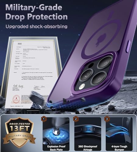 Newfuture Designed for iPhone 13 Pro Max Case with Magnetic [13 FT Military Drop Protection] [Compatible with Magsafe] Slim Translucent Matte Shockproof with Anti-Fingerprint Phone Case, Deep Purple — view 5