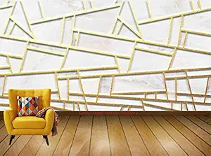 Avikalp Exclusive AVZ0613 Golden Geometric Lines Marble Texture Tv Background Wall HD 3D Wall Sticker(365cm x 304cm)
