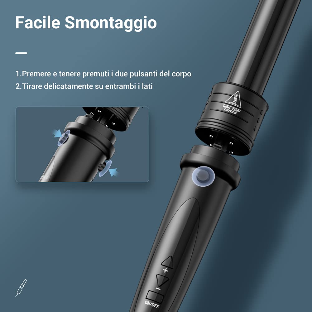 Ferro Arricciacapelli 5 in 1 Ondulatore Modellatore Multifunzione Schermo LCD 80°C - 230°C Temperatura Regolabile Ceramica con Ferri di Diverso Diametro ET-W301(Nero)