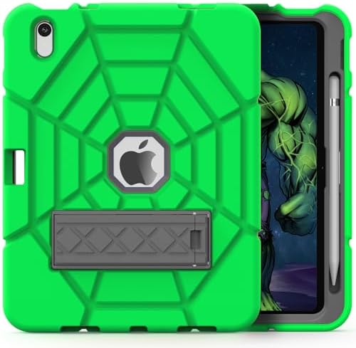 Grifobes Case for iPad 11-inch (A16) 2025 / iPad 10th Generation 2022 10.9 inch, Heavy Duty Shockproof Rugged 11th / 10 Gen Cover with Pencil Holder & Stand (Green+Gray)