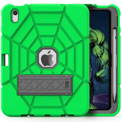 Grifobes Case for iPad 11-inch (A16) 2025 / iPad 10th Generation 2022 10.9 inch, Heavy Duty Shockproof Rugged 11th / 10 Gen Cover with Pencil Holder & Stand (Green+Gray)