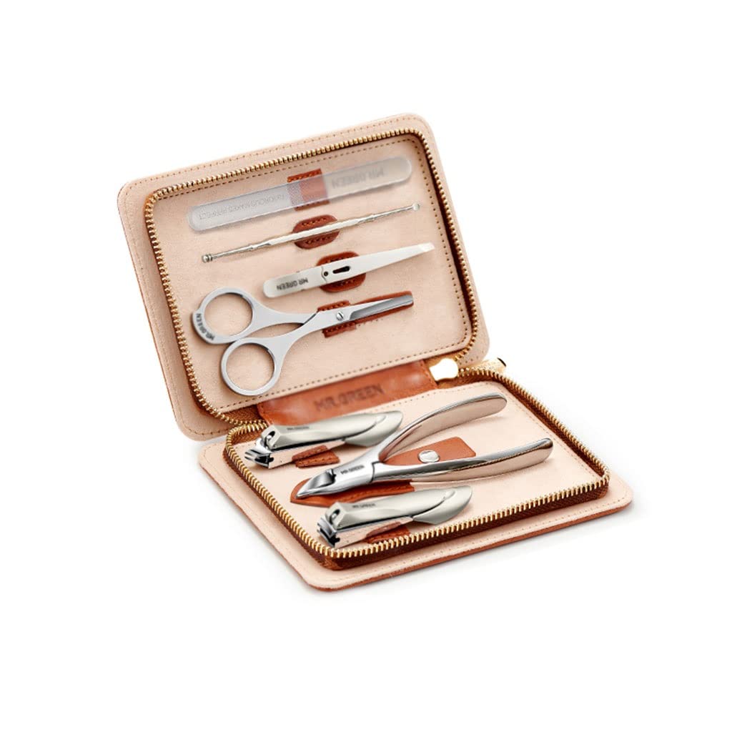 Set de Coupe-ongles Ensemble d'ongles en acier inoxydable de 7 pièces, jeu de ongles de pédicure professionnelle, de beauté de voyage portable sertie de sac de mode portable (gris / brun) Kits d'outil
