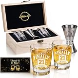 LIGHTEN LIFE 21st Birthday Gifts for Him,21 Shot Glasses with Wooden Box
