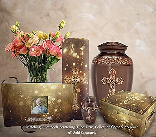 Image of Bronze Cross Cremation Urn for Ashes Adult Male - Personalized Cremation Urns for Human Ashes Adult Man Decorative Urns - Beautifully Handcrafted Cross Urn