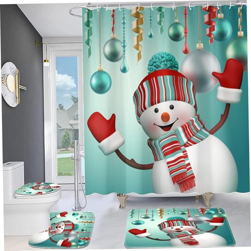 Rideau de douche Noël 4 pièces imperméable avec œillets métalliques - 7