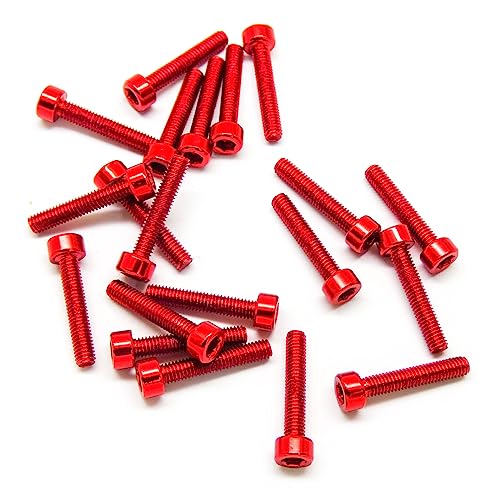 20pcs M3x16mm Socket Head Cap Screws 6063 Aluminum Hex Socket (Anodized Colors) (Red)