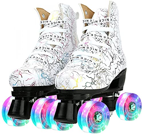 JianJud Damen Rollschuhe, Kunstleder Rollschuhe High-Top Rollschuhe Vierrädrige Rollschuhe Glänzende Rollschuhe Indoor Outdoor Erwachsene Rollschuhe B1,43