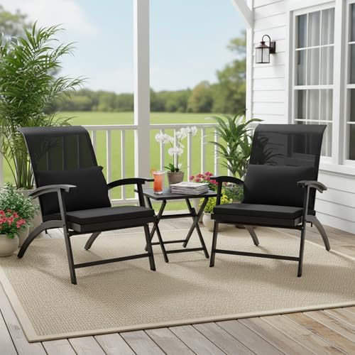 3 Piece Patio Furniture Set with Textilene Fabric,Foldable Patio Chairs
