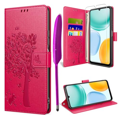 TTSWJBD Coque pour Honor X5c/X5c Plus avec Verre Trempé, Rouge