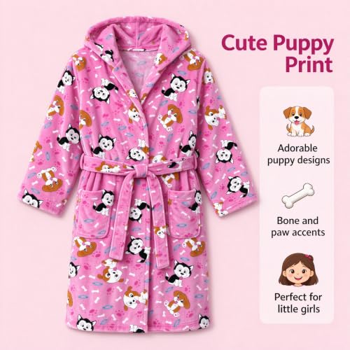 Image of Girls Soft Fleece Robes Plush Hooded Bathrobes Sleepwear for Kids 2-16 Years