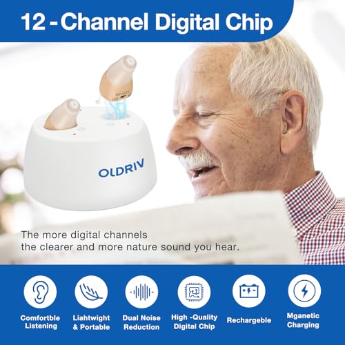OLDRIV Rechargeable Hearing Aids for Adults Seniors, OTC Hearing Aids for Adults Seniors Rechargeable with Noise Cancelling, Invisible Hearing Aid, 1 Pair (Beige) — view 2