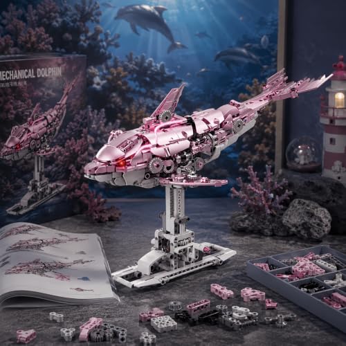 XWJMJH Mechanical Dolphin Building Blocks with Lights, STEM Marine Animal Model kit, Creative Assembly of Building Block Toys, Suitable for Birthday for Boys and Girls Over 12 Years Old - Image 5
