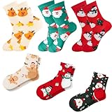 PEZPEOR Weihnachtssocken Set, 6 Paar Kuschelsocken aus Baumwolle, Festliche...