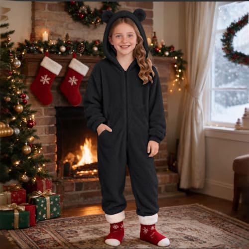 Girl's Bear Hooded Fleece Jumpsuits Sherpa Fleece Warm Halloween Costume - image 3
