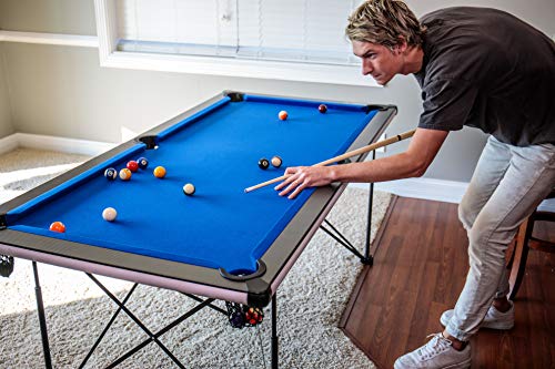 TRIUMPH Sports 6’ Portable Pop Up Folding Pool/Billiard Table with Folding Legs, Instant Assembly and Accessories Included, Blue, 72" (45-6051W)