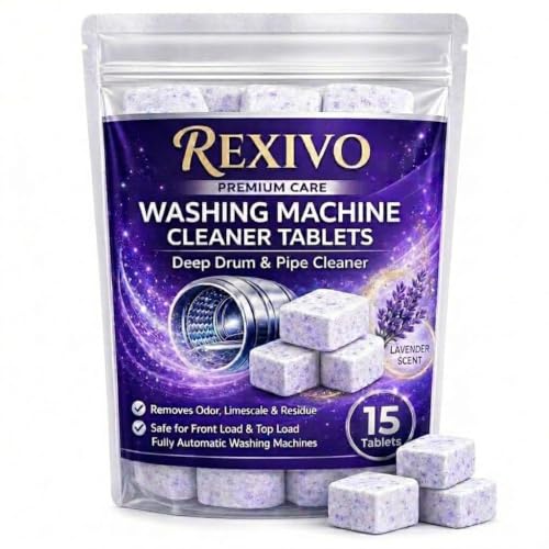 Washing Machine Cleaner Tablets (15 Tablets) | Drum & Pipe Deep Cleaner | Lavender Scent | Removes Odour, Limescale & Residue | For Front Load & Top L